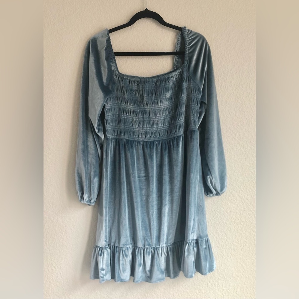 NWT LC Lauren Conrad satin blue square neck velvet mini dress in medium - Picture 3 of 9